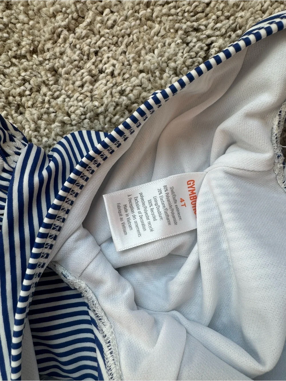 GIrls Gymboree Blue and White Striped Ruffle-Shoulder One-Piece Swimsuit Size 4T